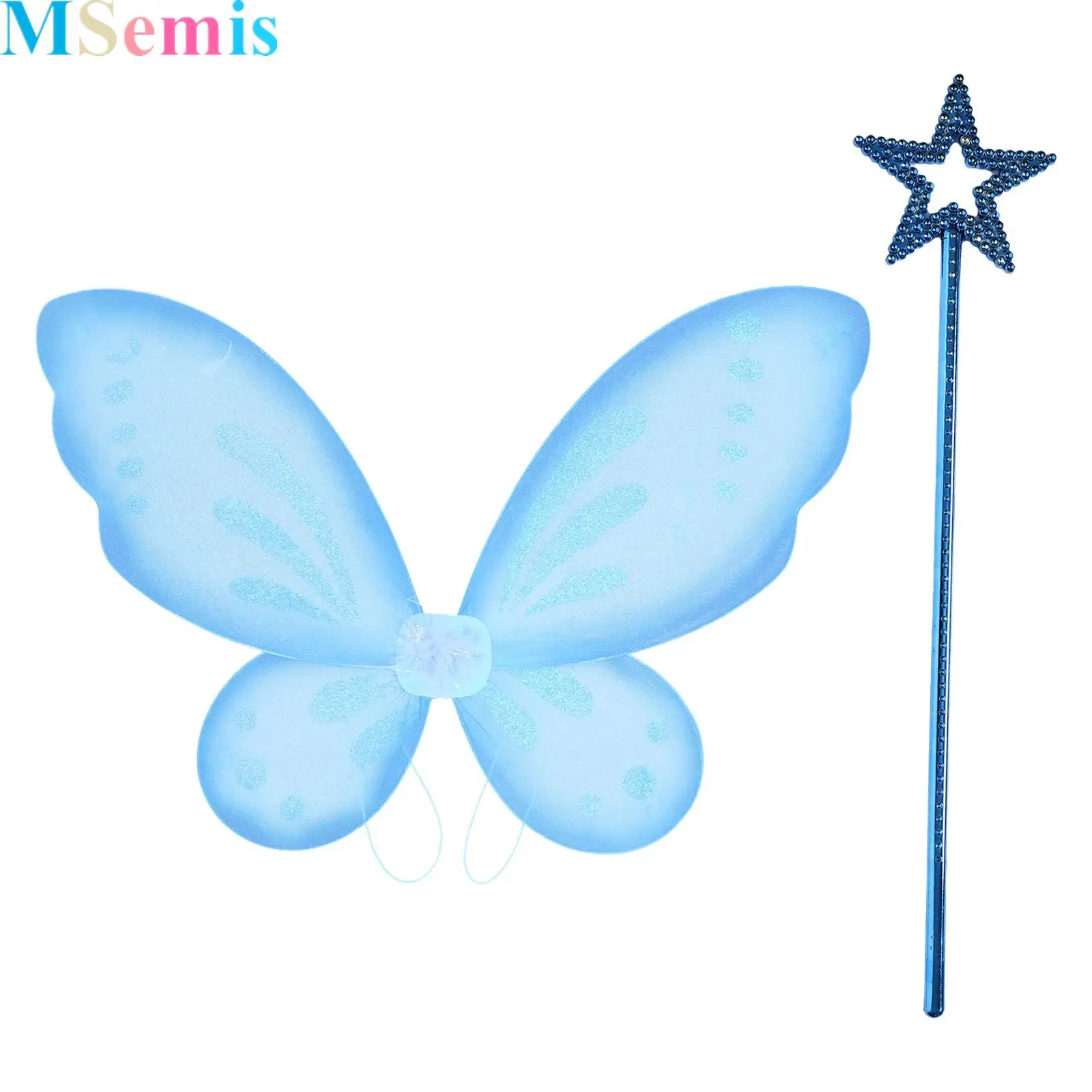 

Halloween Cosplay Elastic Straps Wing Plastic Star Shape Fairy Stick Set Girls Beautiful Butterfly Style Wings Photography