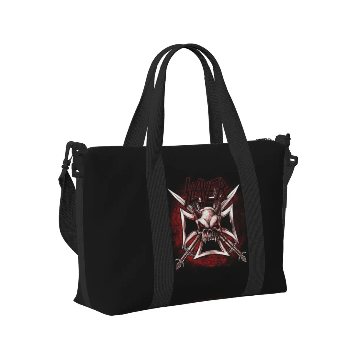 

Slayer Logo Heavy Metal Rock Beach Travel Bag Large Capacity Tote Bags for Gym Yoga Women Shopping Duffle Shoulder Bag