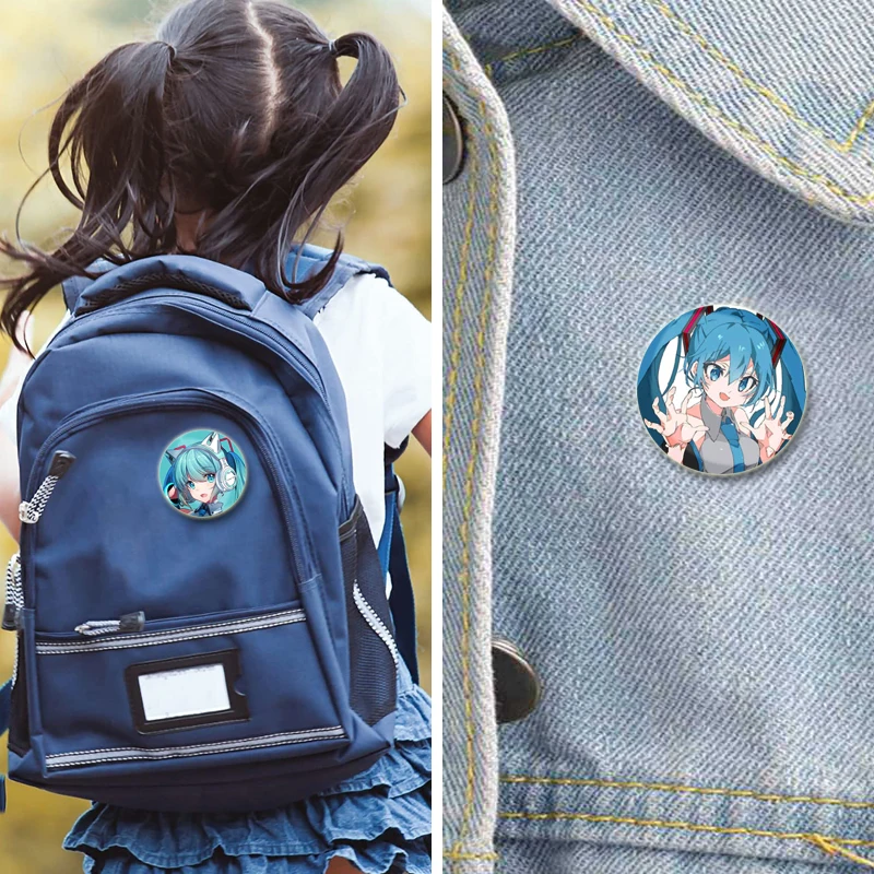 32/44/58mm Miku Cartoon Character Badge Cosplay Anime Cute Brooches Music Singer Enamel Pins for Clothes Backpack Jewelry Gifts