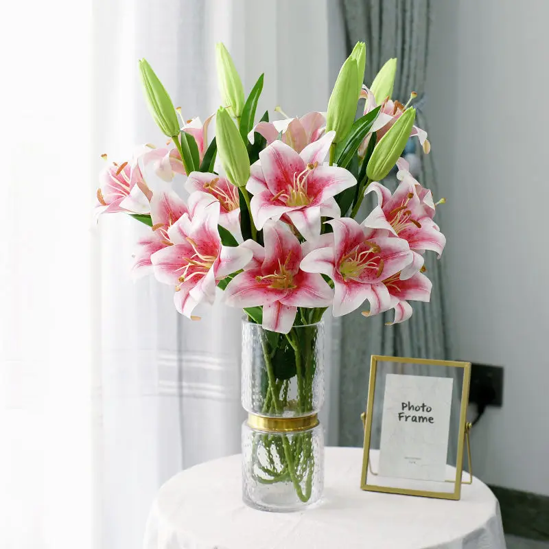 Lily simulation bouquet, single branch living room, plastic dining table decoration, floral arrangement, flower arrangement