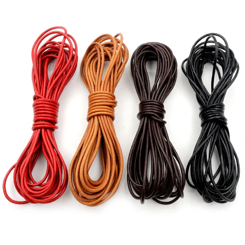 5 metrów / partia 1-3 mm Nowe 4 kolory Oryginalna skóra bydlęca Okrągłe stringi Sznurek DIY Bransoletka Sznurek do tworzenia biżuterii