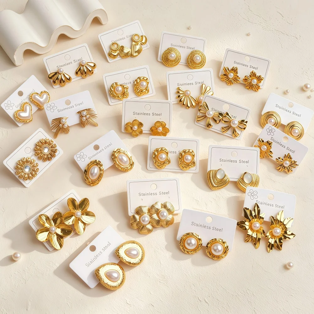 12/24Pairs/Lot Fashion Charm Exquisite Luxury Women's Geometry Stainless Steel Earrings Mix Style Jewelry Accessory Party Gift