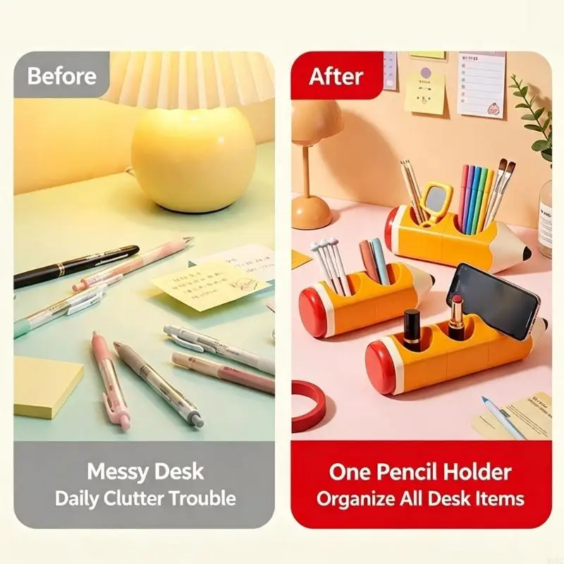 Pencil Shaped Desk Organiser for Study Desks, Hard Plastic Pen Storage Stand with Open Top for Office Supplies Makeup Tool 896C