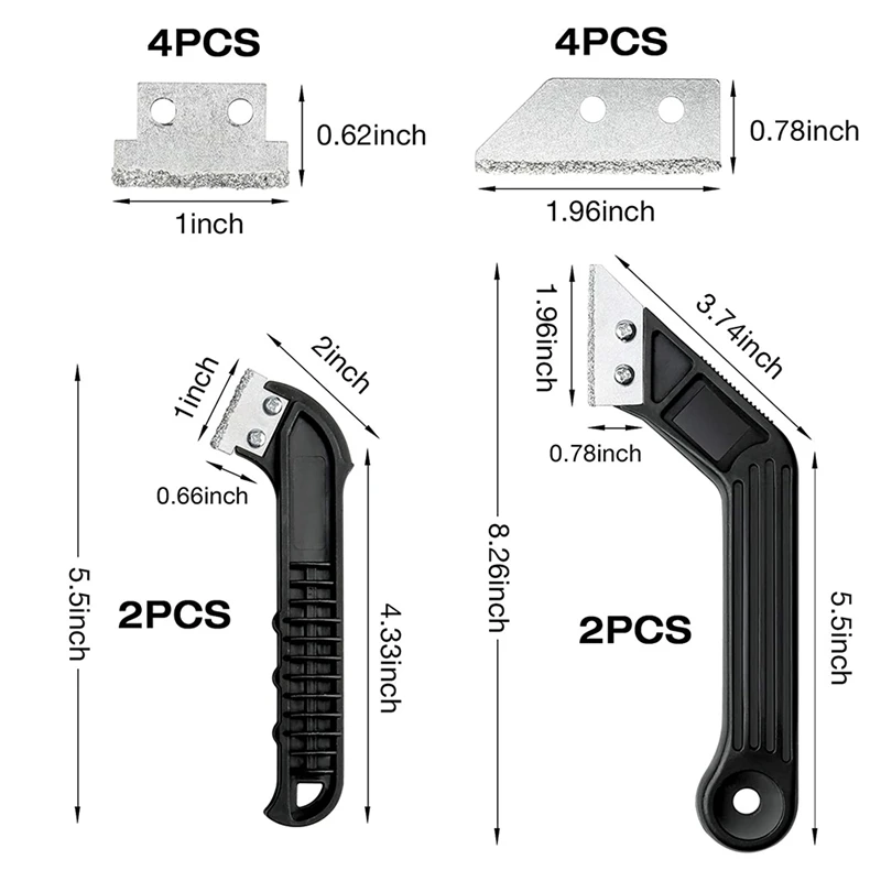 4 Pcs Grout Remover Grout Scraping Rake Tool With 8 Spare Blades Tungsten Carbide Heavy Duty Tile Grout Rake Tool