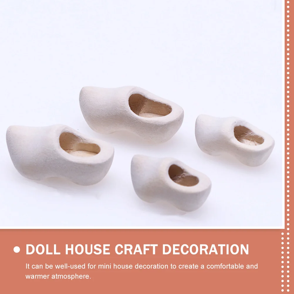 4 Pcs Mini Wooden Shoes Blank House Craft Decoration Miniature Home Klompen for Accessories Simulation