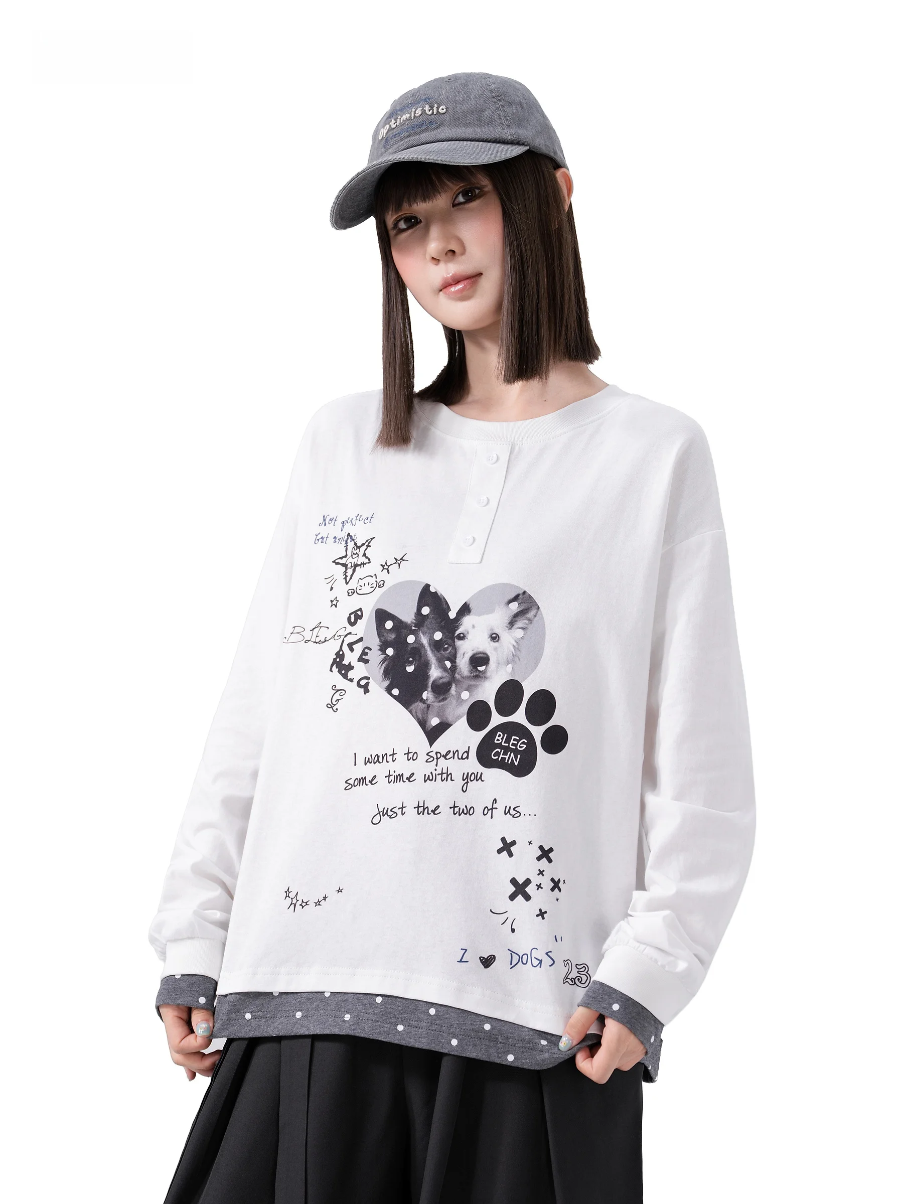 AOGZ Long Sleeve T-Shirt Unisex Loose Shoulder Print round Neck Casual Style Cotton Comfortable Breathable for All Seasons