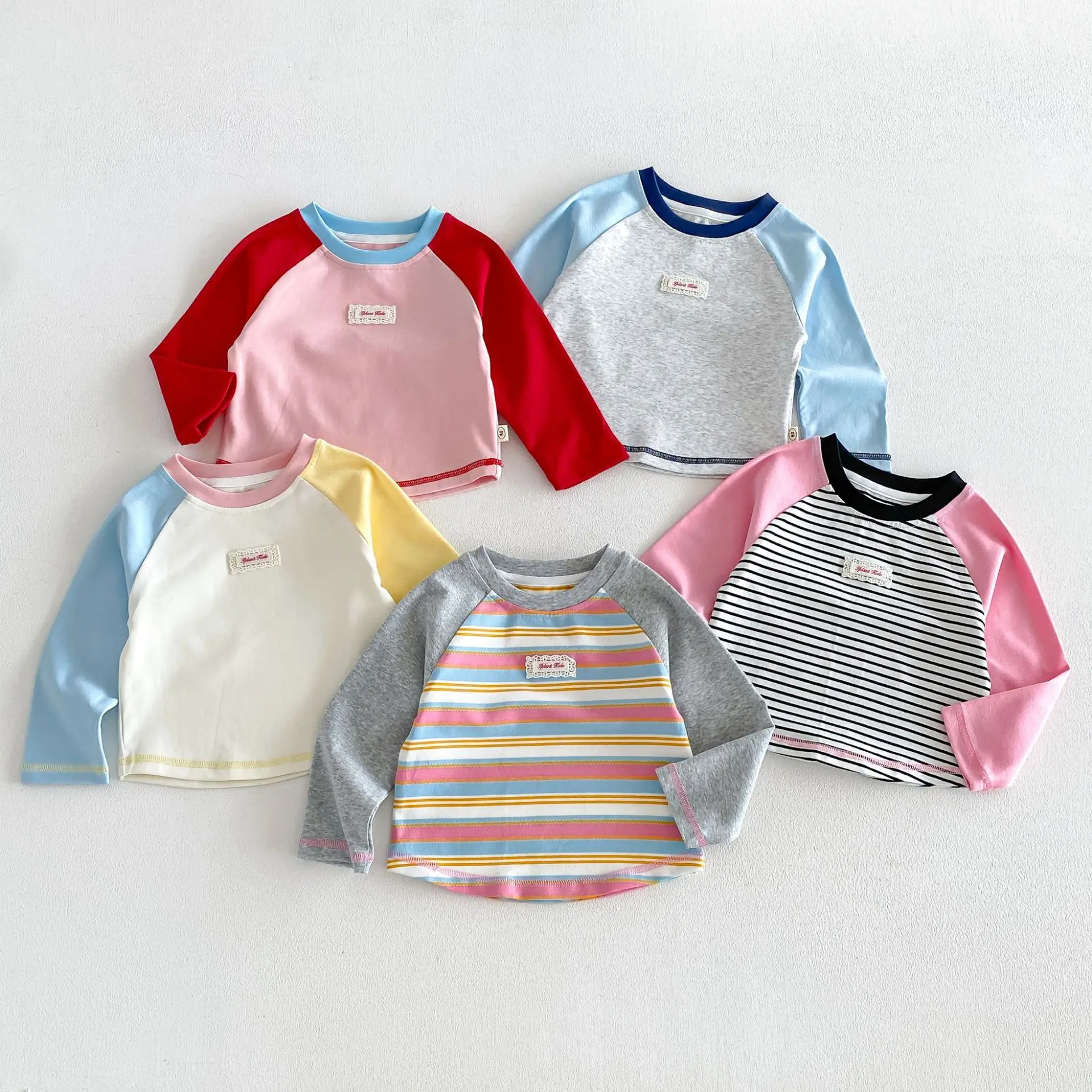 Herbst-Kinder-Langarm-T-Shirt mit Buchstaben-Aufnäher, Streifen und Farbblockierung für Mädchen und Jungen, Weiche Baumwolle Kinderkleidung – Detail 11