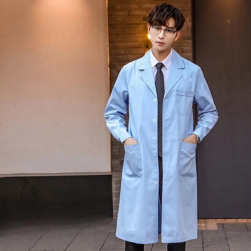 

Men Women Blue Long Sleeve Lab Coat Doctor Dentist Uniform for Clinic Lab Therapy