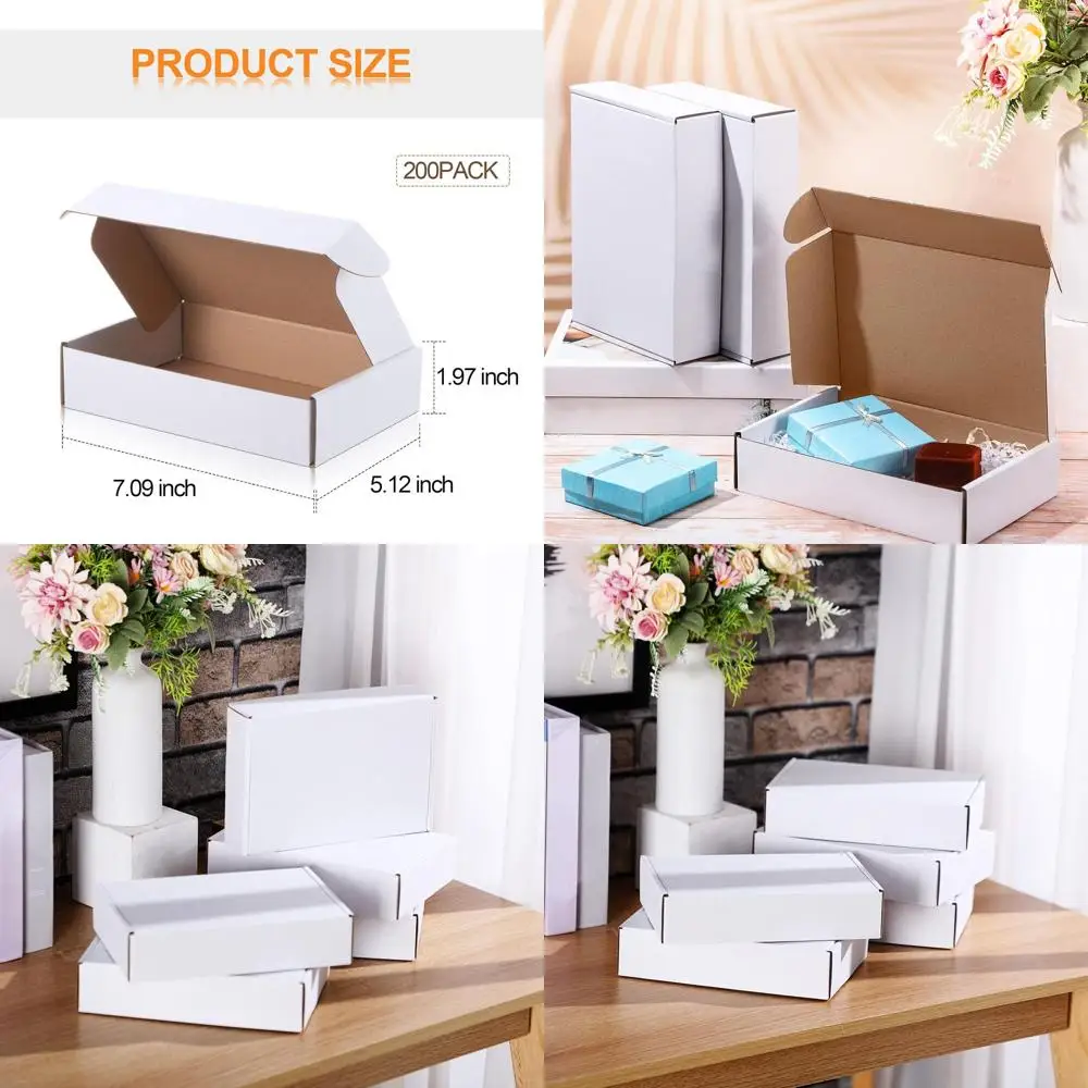 

200 Pack White Corrugated Cardboard Shipping Boxes for Small Business Mailing and Packaging (7.09x5.12x1.97 Inches)