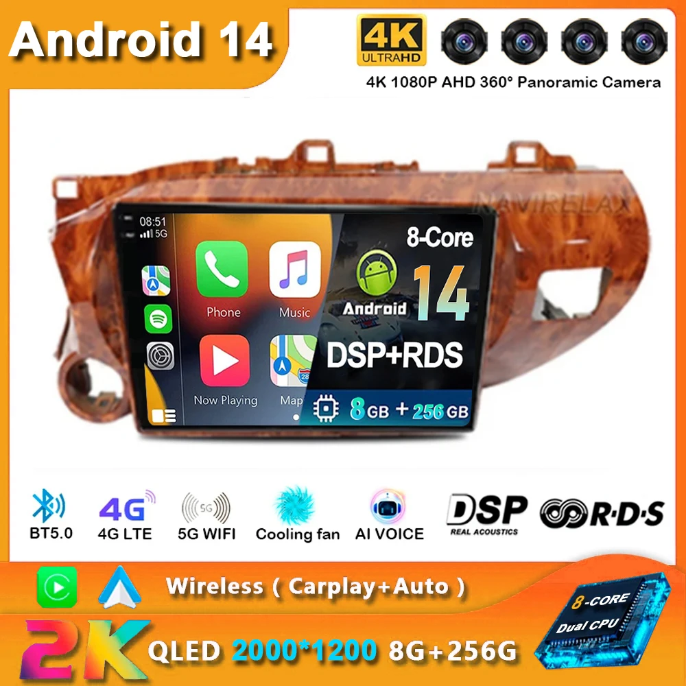 

Android 14 Carplay Car Radio For Toyota HILUX REVO VIGO IMV 2016 2017 Navigation GPS Multimedia Player WiFi+4G Stereo Video DSP