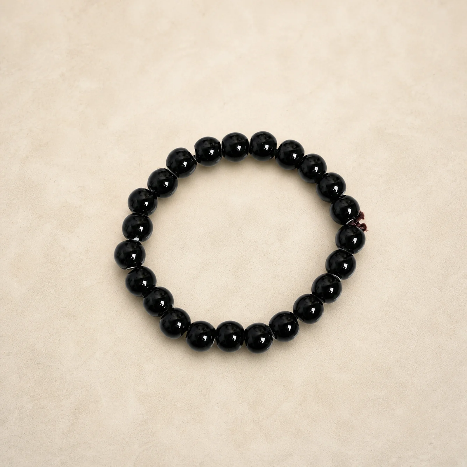 Handmade Black Ceramic Bead Bracelet with Elastic Cord Handwoven Jewelry Minimalist Wrist Accessory Style 608P9-14