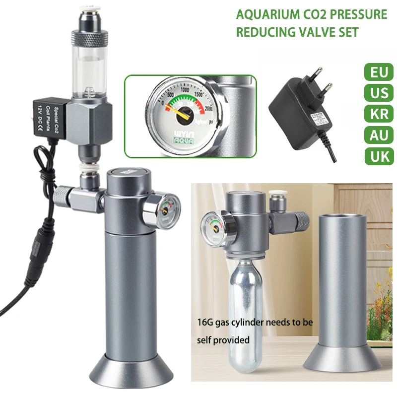 Fish Tank CO2 Regulator Solenoid Valve Bubble Counter CO2 mini Gas Bottle 3-8UNF with Sleeve CO2 Pressure Reducing Valve Set