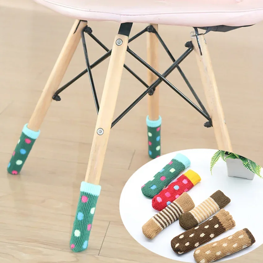 4Pcs/lots Furniture Legs Cover Protection Caps Household Knitted Chair Foot Mats Non-slip Floor Protector Dinner Table Leg Pads