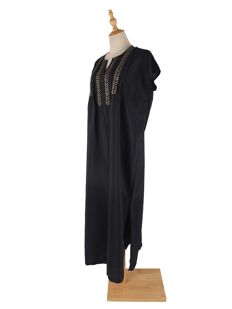 Robe de plage noire brodée dorée, Kaftans pour femmes, tunique élégante à manches courtes, Cover-Up pour les costumes de bain