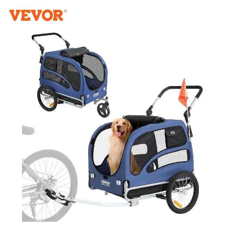 VEVOR 100 lbs Dog Bike Trailer 2-in-1 Pet Stroller with Folding Cart Frame Reflectors Bicycle Coupler Carrier for Pet Dogs