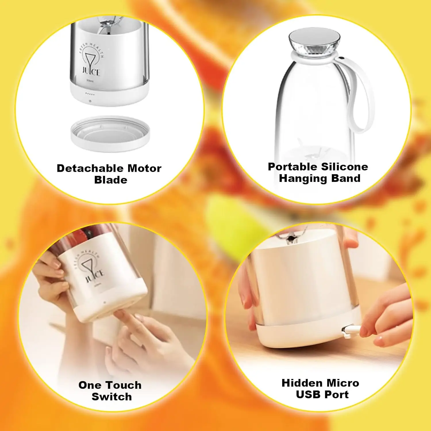 เครื่องปั่นแบบพกพา, เครื่องปั่นส่วนตัวขนาด 500 มล. สําหรับปั่นและสมูทตี้, เครื่องปั่นขนาดส่วนบุคคล, ถ้วยคั้นน้ําผลไม้ผักผลไม้เดินทาง, USB