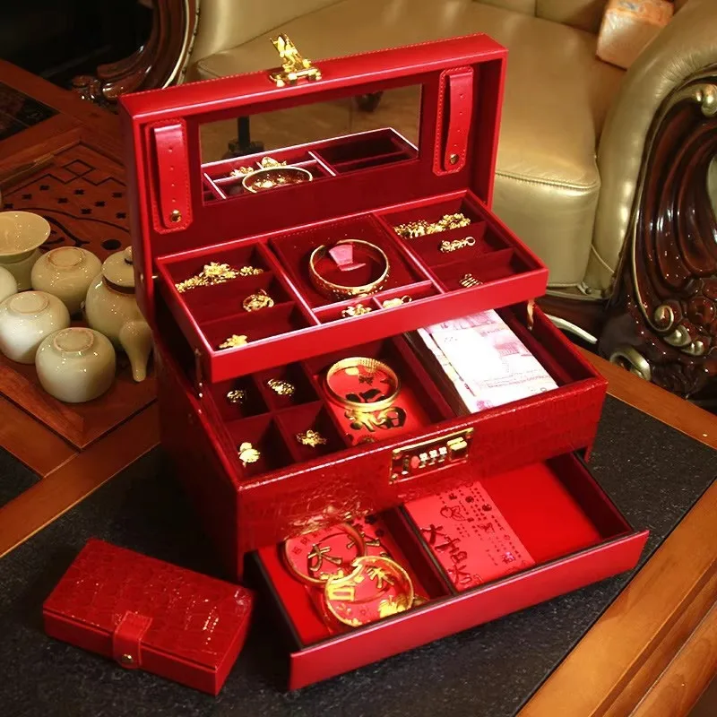 

Wedding Jewelry Box Large Wooden Storage Boxes Ring Earring Necklaces Storage Boxes With Mirror Display Holder Organizer Case