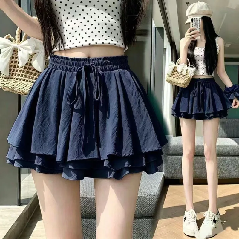Women's 2026 Summer Fluffy Pleated Mini Skort A-Line High Waist Safety Y2K Korean Chic Coquette Hot Girl Petite