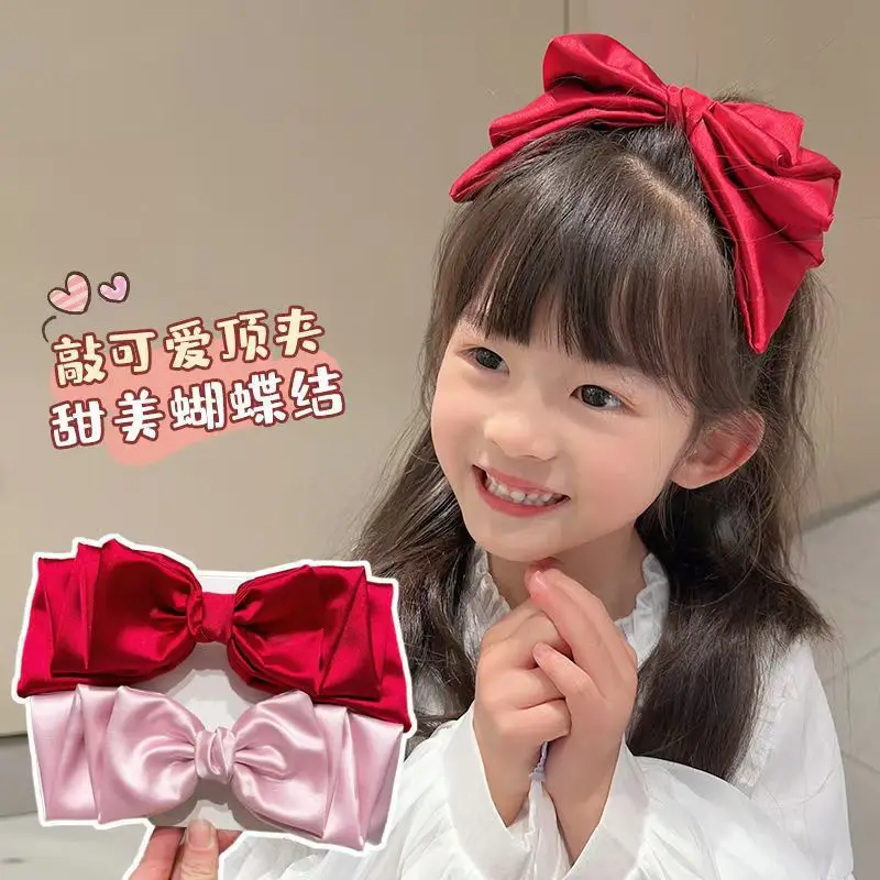 

Kids Hair Clips Red Bow Design Korean Style Multi-Layer Spring Barrettes No Hair Damage for Girls Toddler Cute Daily Accessory