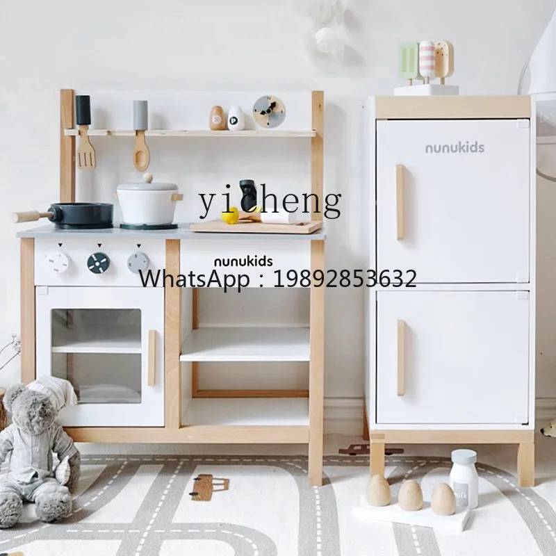 ZZ the Simulation for Cooking Kitchen Refrigerator Suit Doll Play House Wooden Wooden Kindergarten Stove Toy