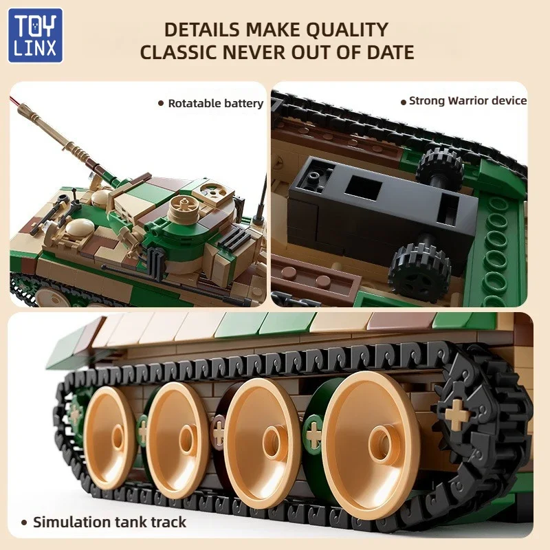 Militärischer Tiger, schwerer Panzer, Bausteine, DIY-Montagesteine, Modell 360 °   Drehbares Turmfass-Ornament als Geschenk für Jungen ab 6 Jahren