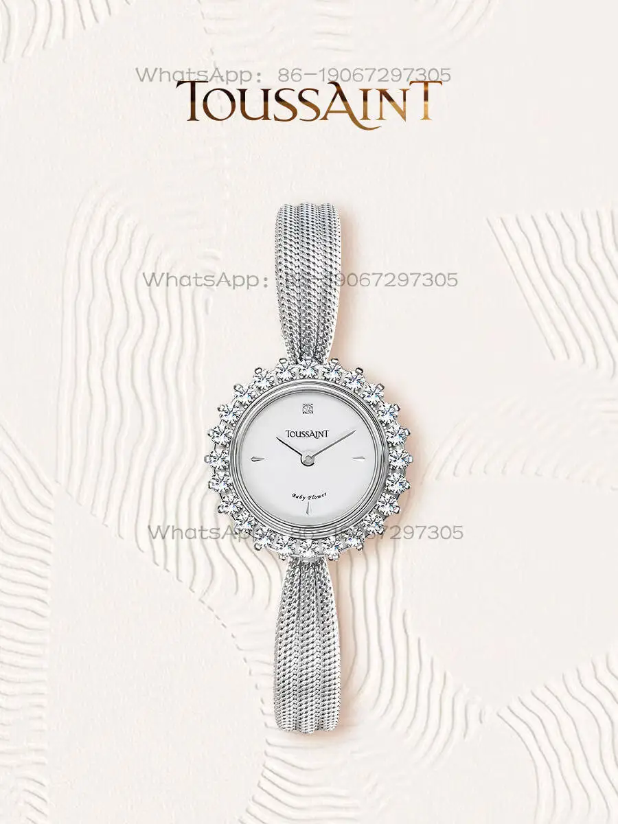 Reloj TOUSSAINT con Diamantes Naturales para Mujer, Diseño de Espiga de Trigo, Plata Griega, Regalo