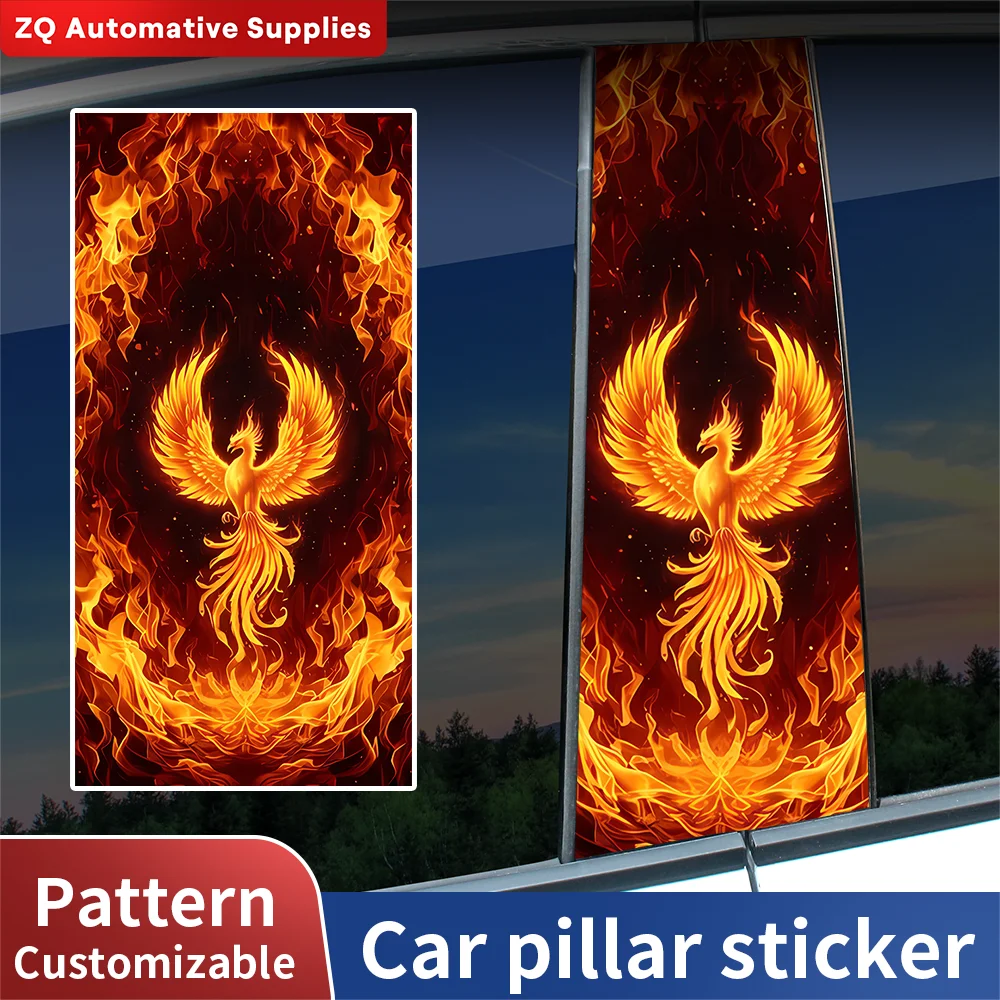 

2pcs Creative Fire Phoenix Car B Pillar Stickers Flame Bird Graphics Auto Window Middle Pillar Decal Vinyl Wrap Accessories