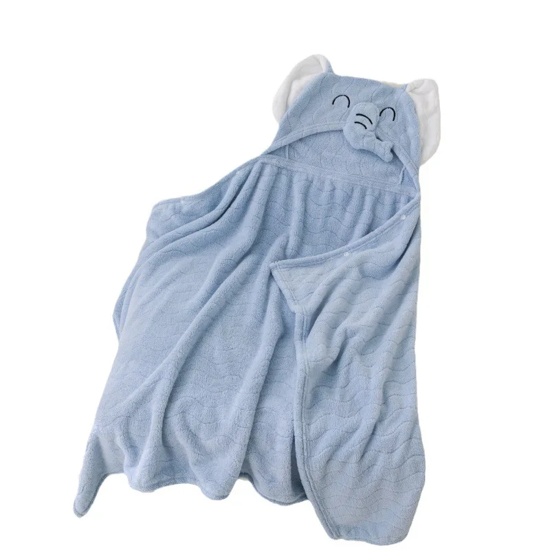 Children\'s Plush Hooded Bath Towel Cartoon Coral Velvet Baby Absorbent Quick Drying Hooded Cape Bathrobe Cute Hooded Bath Towel