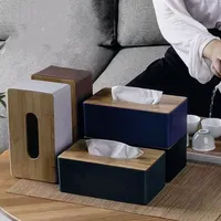 Bamboo Cover Tissue Box with Solid Wood Storage Box, Home Table Decoration Organizer  tissue box holder  car tissue holder