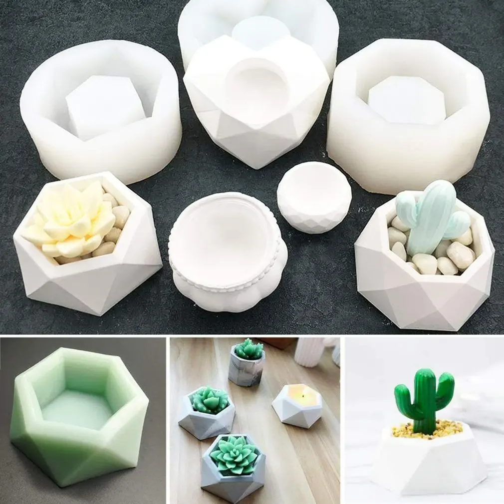 Small Flowerpot Epoxy Silicone Mold Reusable 3D Mold For Succulent Plant Pots Concrete Cement Clay Mold