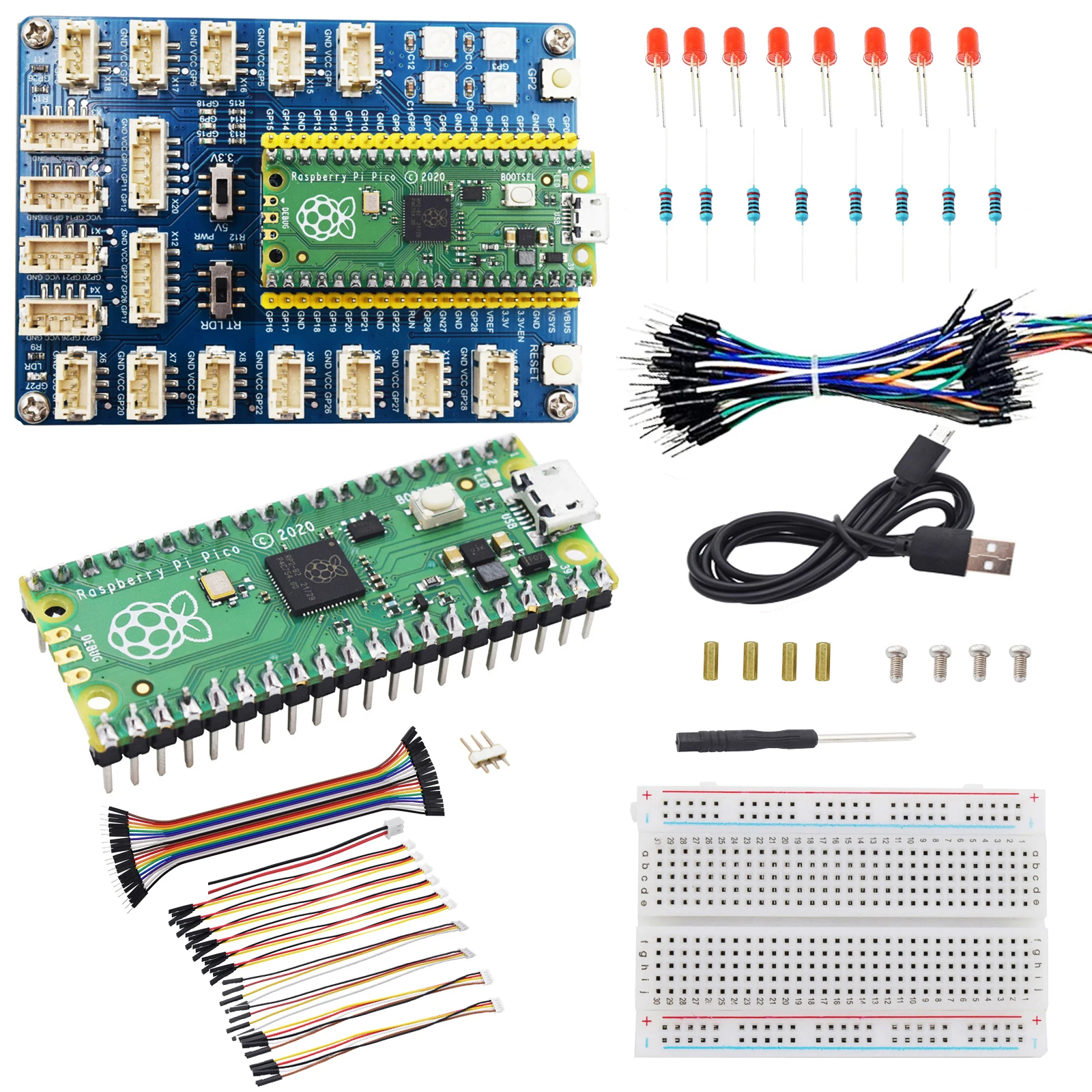 

Adeept Raspberry Pi Expansion Kit with Pre-Soldered Pico, Starter Kit with Breadboard and Jumpers, LEDs