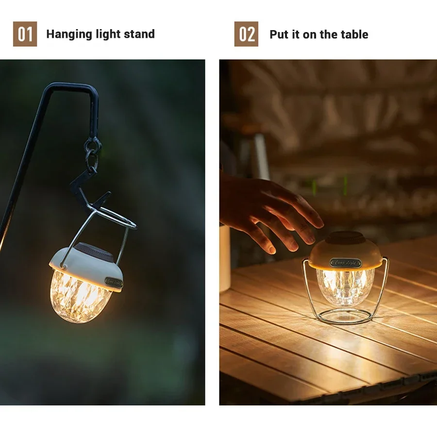 Portable Retro Camping Lamp LED Working Light Outdoor Hooking Torch Multi-functional Emergency Light Waterproof Tent Lamp