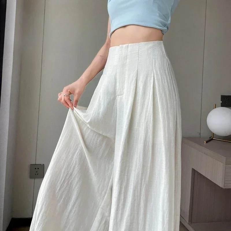 Pantaloni casual versatili da donna Pantaloni a gamba larga in lino a vita alta Pantaloni casual Yamamoto in lino di cotone di seta ghiacciata nuovo stile estivo