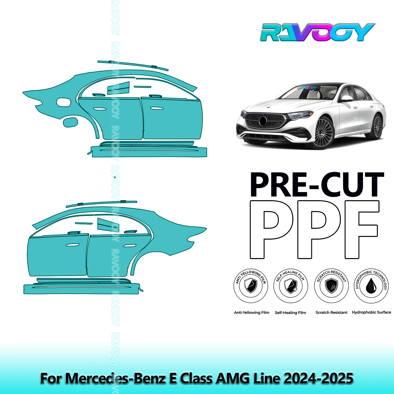 

For Mercedes-Benz E Class AMG Line 2024-2025 8.5mil Clear Matte Pre-Cut PPF Door & A/B Pillar Kit TPU Paint Protection Film Set