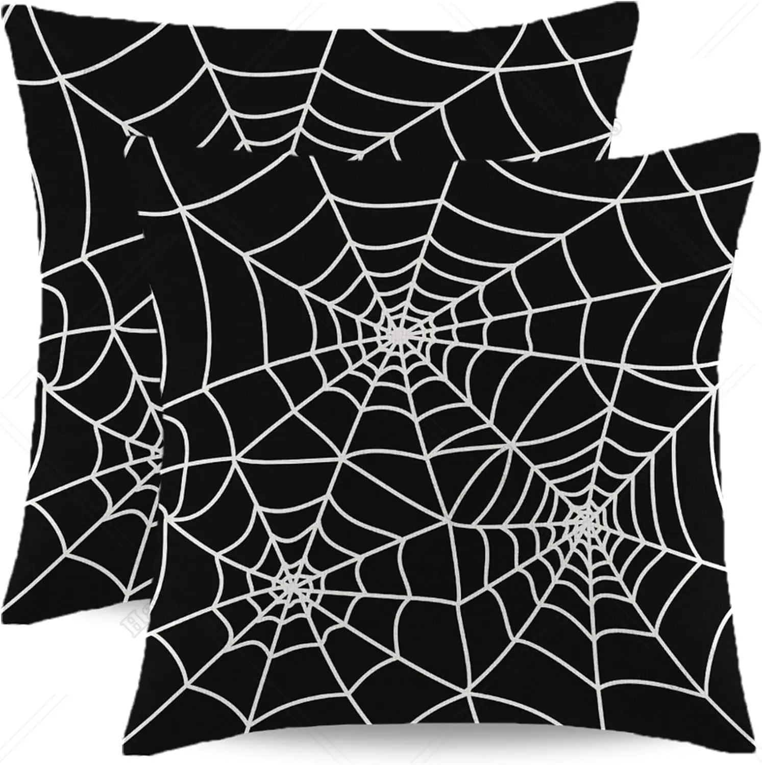 Pillow Covers 18x18 Inch Set of 2 Black Spider Web Decor Throw Pillows Halloween Outdoor Decorative Square Linen Cushion Covers