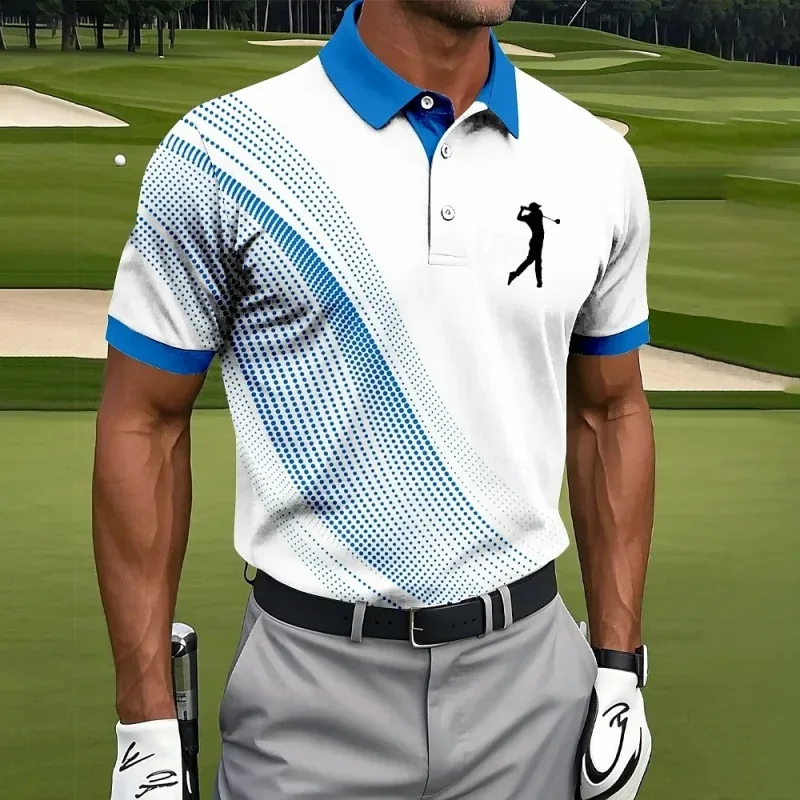 The colorful geometric pattern Polo shirt is a 3D printed T-shirt for men's golf points, a short-sleeved loose T-shirt for summe