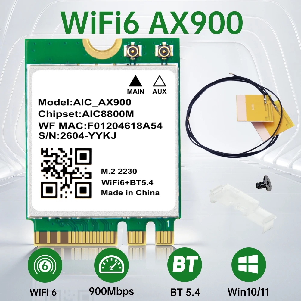 M.2 AX900 BT5.4 WiFi6 WiFi Card 2.4G&5GHz Wireless Network Adapter For Laptop Desktop For Win 10/11