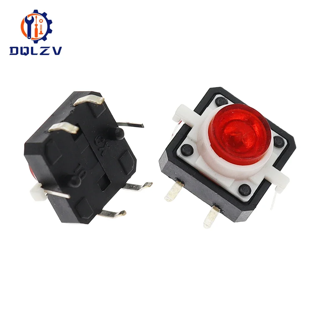 5PCS Reset Button Momentary Switch With Light 12x12x7.3 mm Green Red Yellow Blue White LED Illuminated Tact Switch 12*12*7.3 MM