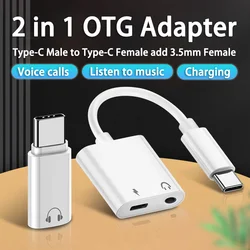 2 In 1 Splitter AUX Cable OTG Adapter For Samsung Xiaomi Redmi Huawei USB C to Type C add 3.5mm Jack Audio Line Connector