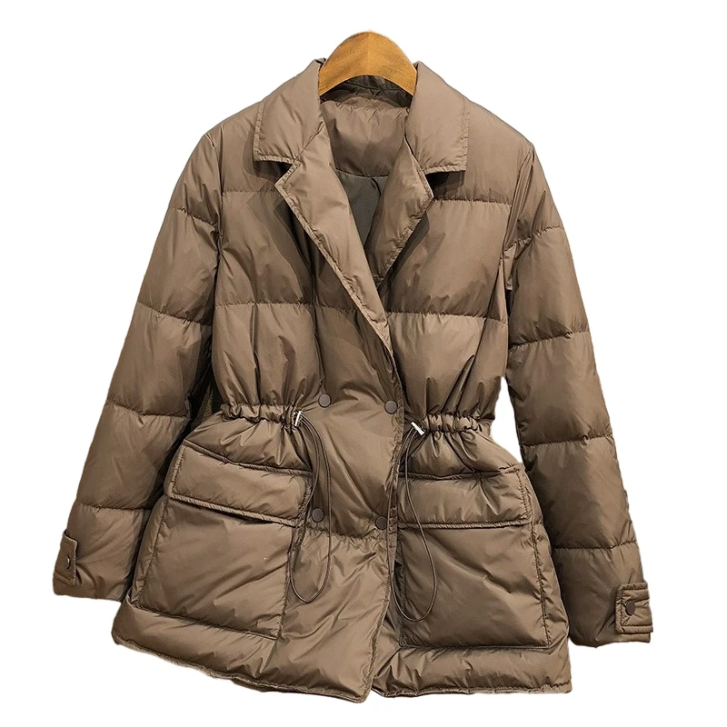 Ultra Light White Duck Down Jacket Parka Autumn Winter Women Suit drawstring adjustable waist Warm Down Coat Female  Outwears