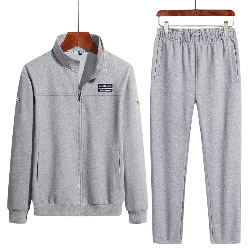 L-8XL Student Large Size Loose Stand Collar Cardigan Sweater Sweatpants Two Casual Sports Suit