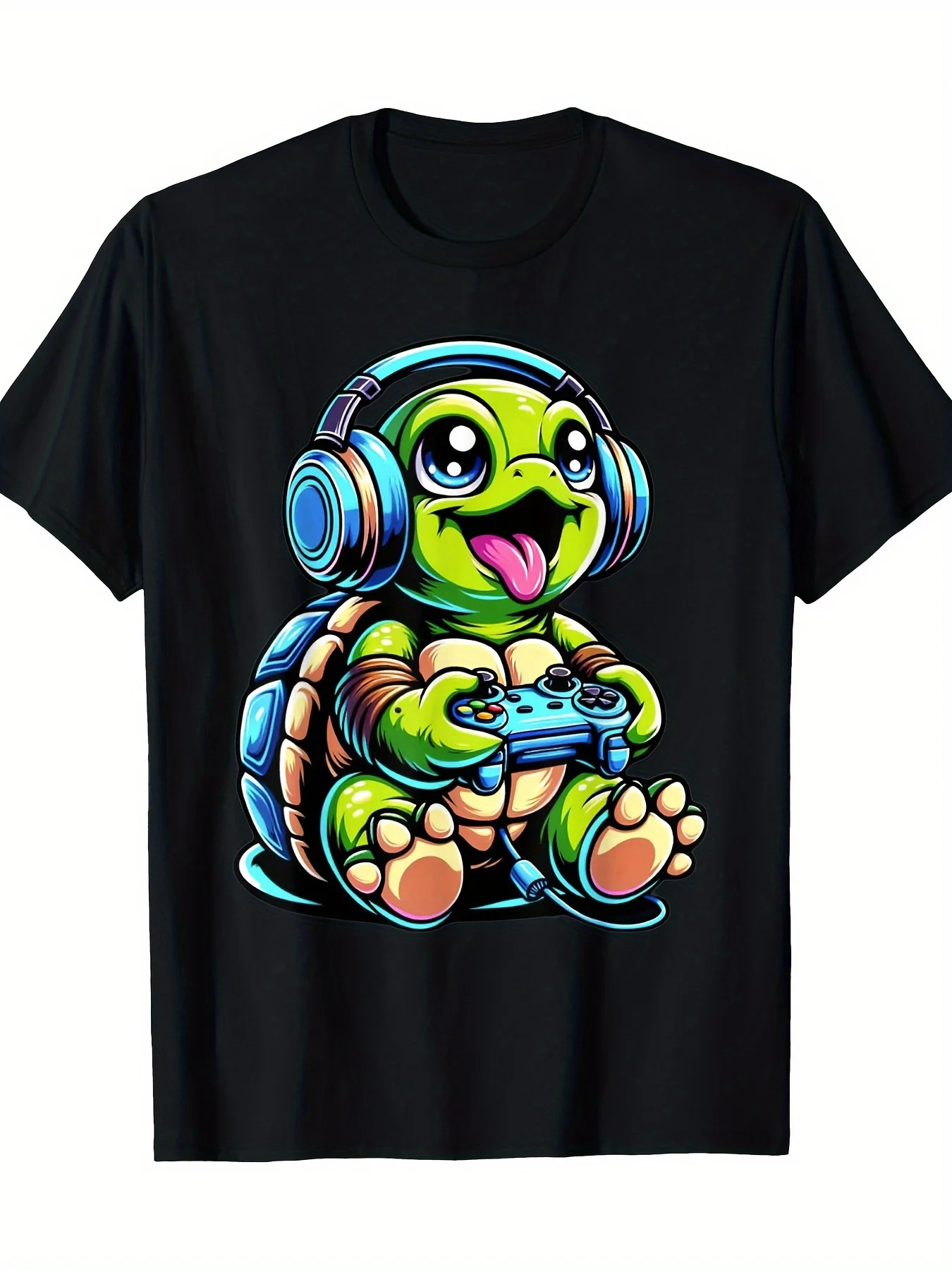 

Men's Funny Gaming Turtle Graphic T-Shirt - 100% Cotton Loose Fit Casual Tee
