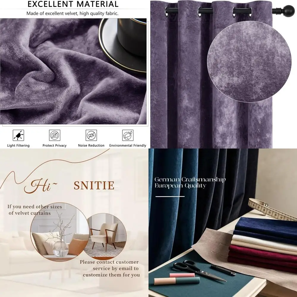 Luxurious 52x84 Lilac Purple Crushed Velvet Curtains - Thermal Insulated, Soundproof, Light Filtering for Living Spaces (Set of