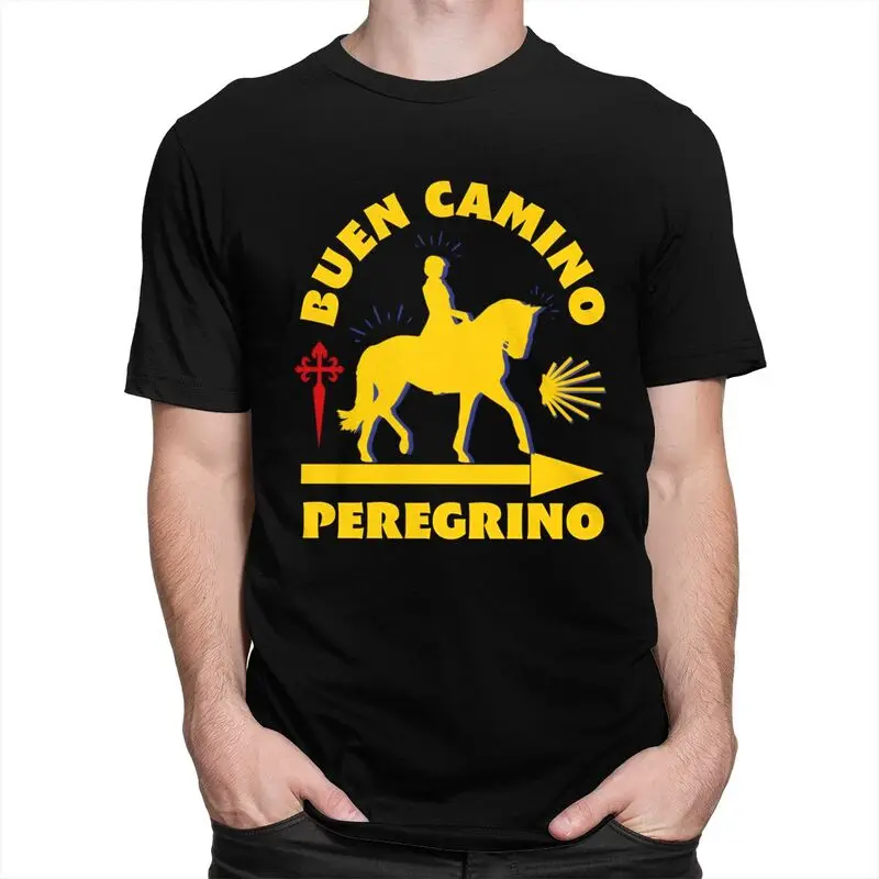 Custom Buen Camino De Santiago Tshirt for Men Short Sleeves T Shirt Fashion T-shirt Slim Fit 100% Cotton Tees Gift Idea
