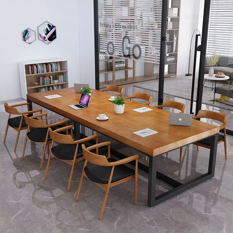 for Solid Wood Conference Table Long Simple Modern Desk Industrial Style Strip Training Table Loft Negotiation Table and