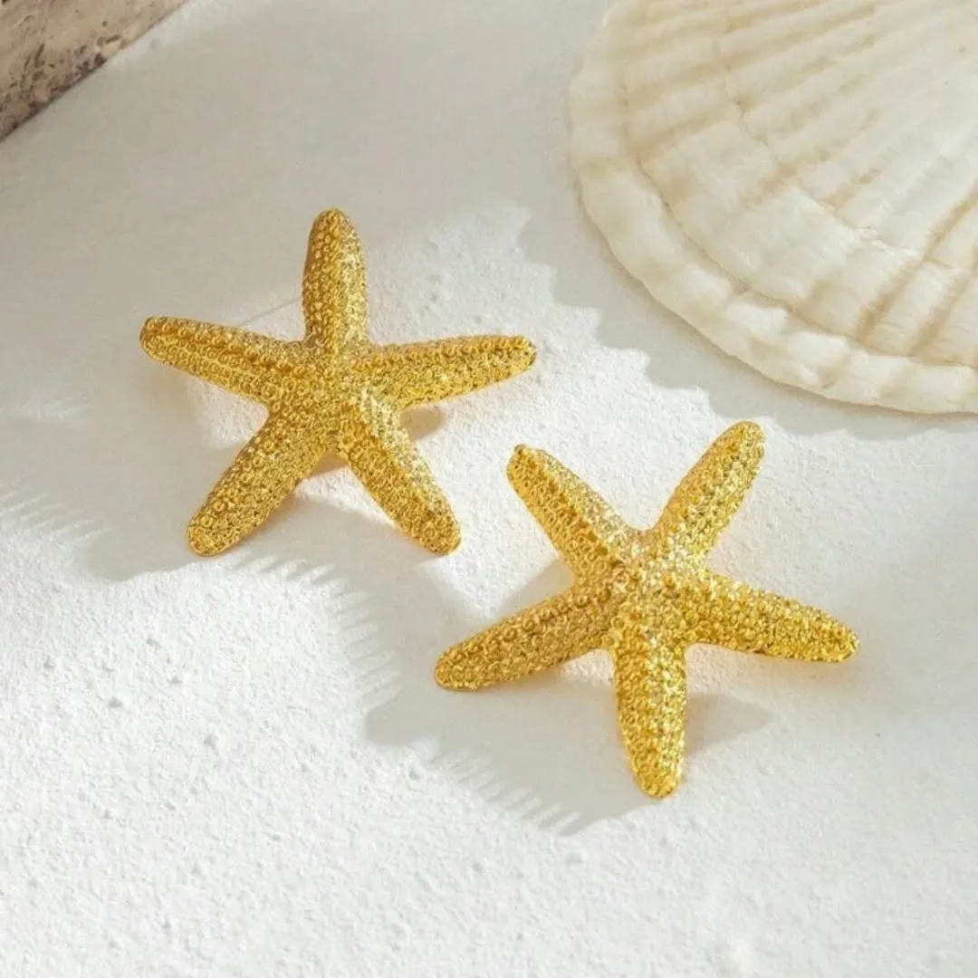 New Trendy Stainless Steel Sea Style Starfish Stud Earrings Bohemia 18k Gold Plated Summer Ocean Beach Waterproof Jewelry women