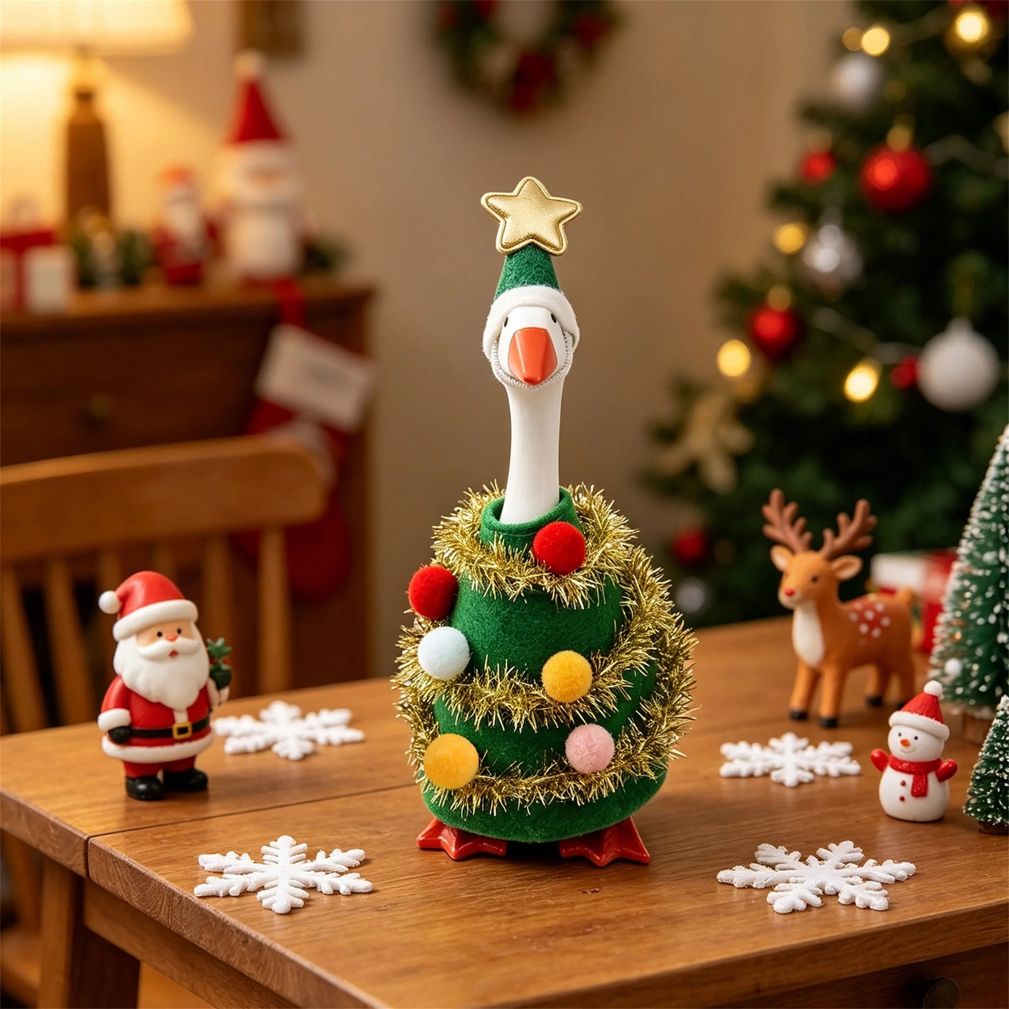 Winter Mini Schreibtisch-Gans Figur 7 Zoll Magnetische Gans Weihnachtsbaum-Kostüm mit Mütze für Enten-Schreibtisch Schlüsselhalter Deko – Detail 5