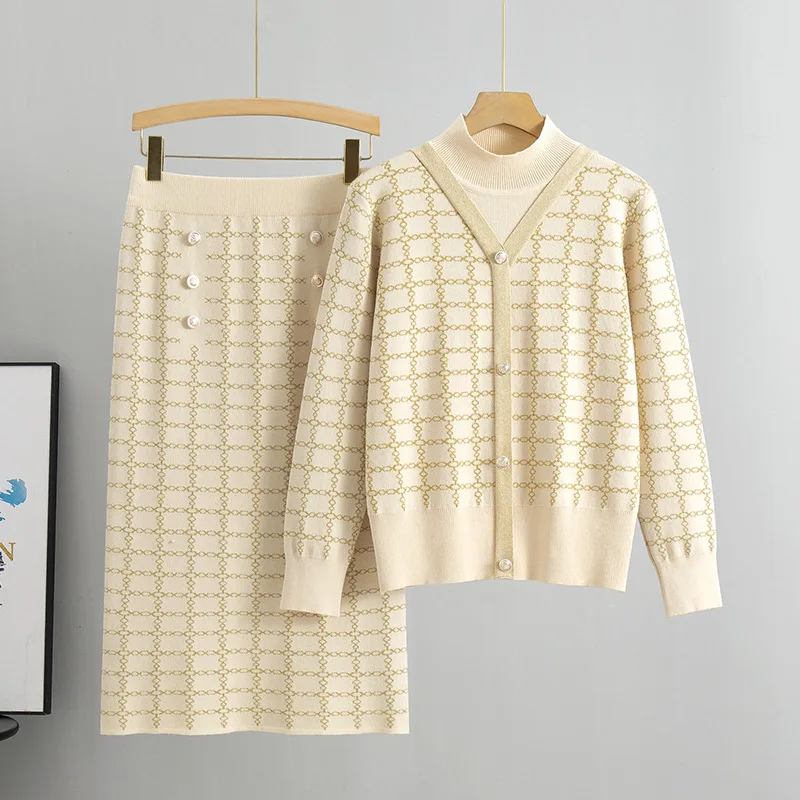 

ALPHALMODA 2025, новый костюм-свитер с юбкой, высокий воротник, принт, элегантный джемпер-пуловер + юбка-карандаш, комплект из 2 предметов