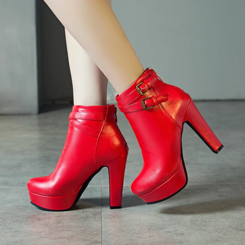 Fashion Short Boots Women Shoes Autumn Winter Sexy Platform Ankle Boots For Women Black Red Yellow White Lady Shoes Large Size