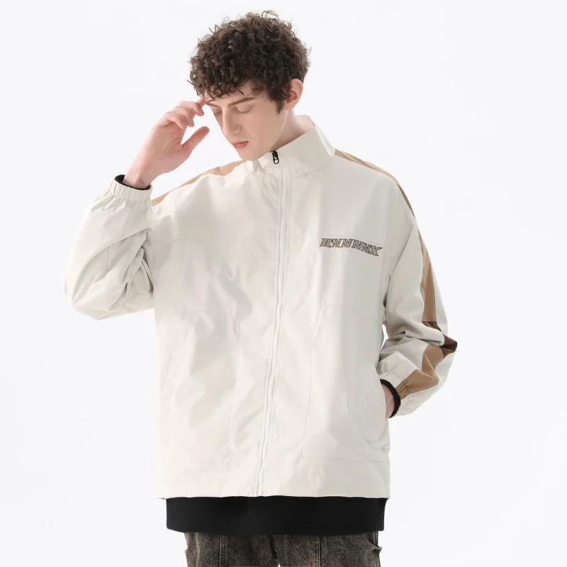 

Американская ретро-вышивка букв контрастного цвета, спортивный стиль на открытом воздухе, весенне-осенняя куртка